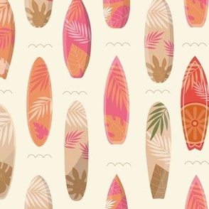 Hawaiian Surfboards in Fuchsia, Orange, and Tan on Ivory