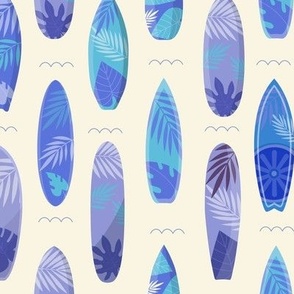 Hawaiian Surfboards in Sapphire, Amethyst, and Turquoise on Ivory