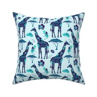 Floral Giraffe Silhouette - Blue Breeze (small)