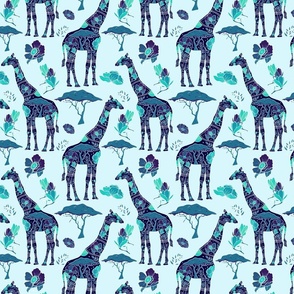 Floral Giraffe Silhouette - Blue Breeze (small)