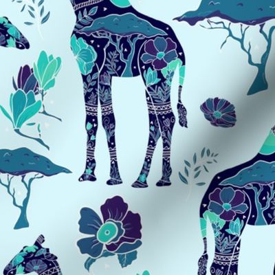 Floral Giraffe Silhouette - Blue Breeze (medium)