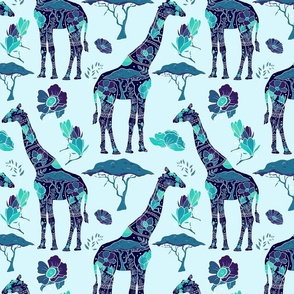 Floral Giraffe Silhouette - Blue Breeze (medium)