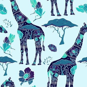 Floral Giraffe Silhouette - Blue Breeze (large)