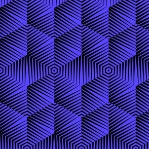 Op Art Hexagon Striped Star in Black and Dark Blue Small Scale