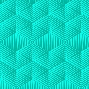 Op Art Hexagon Striped Star in Turquoise Blues Small Scale