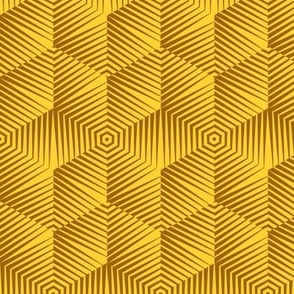Op Art Hexagon Striped Star in Brown on Yellow Small Scale