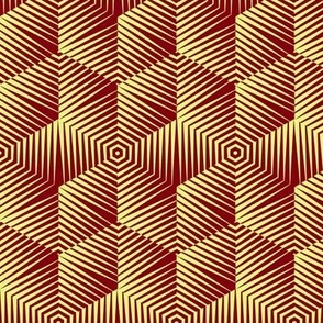 Op Art Hexagon Star in Yellow on Red Small Scale