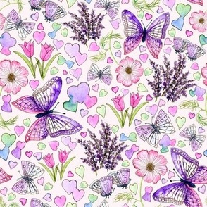 Butterflies and Flowers Purple Pink