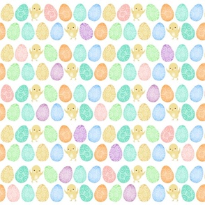 Swirly Pastel Easter Eggs and Yellow Baby Chicks - Large