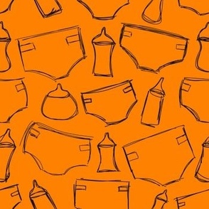 Bottles and Diapers - hand drawn black and orange