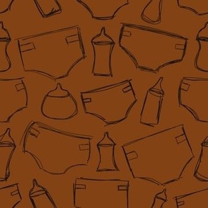 Bottles and Diapers - hand drawn Black and Brown
