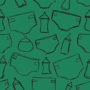 Bottles and Diapers - hand drawn black and green