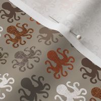 small octopus: brown, burnt orange, sugar sand, mud, cobble