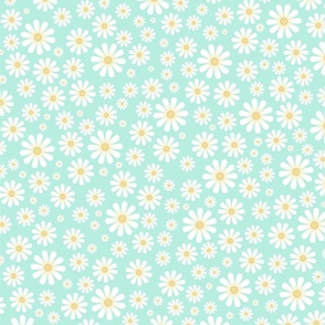 White Daisies on Soft Teal Green - XL