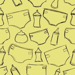 Diapers and Bottles - hand drawn yellow and black