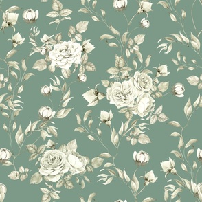 Vintage Rose Garden Olive Green 