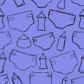 Diapers and Bottles - hand drawn indigo and black
