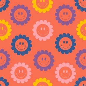 groovy colourful smiling flowers 