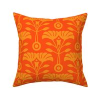 Art Nouveau Retro Vintage Floral Cottage Botanical in Orange on Coral - LARGE Scale - UnBlink Studio by Jackie Tahara