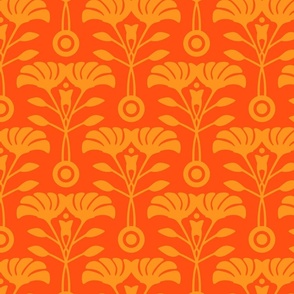 Art Nouveau Retro Vintage Floral Cottage Botanical in Orange on Coral - LARGE Scale - UnBlink Studio by Jackie Tahara