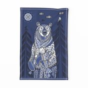 Bear with a fish on a blue background