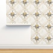 Marble tiles with a nautical star and a gold rim- medium size 