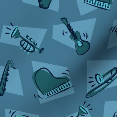 Jazz musical instruments retro mid century modern illustration