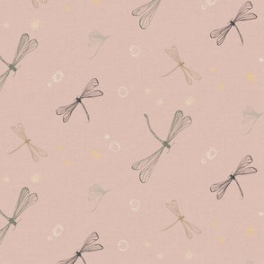 Dragonflies on blush pink - texture, large
