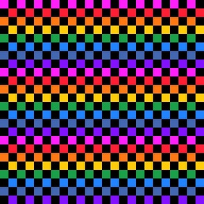 Rainbow checkerboard on black - mini