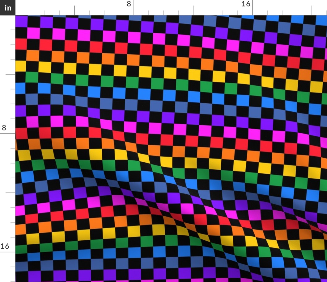 Rainbow checkerboard on black - mini
