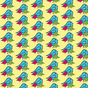 3 Little Birdies Fabric pink green blue