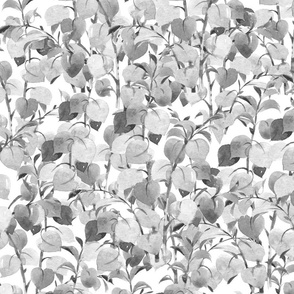 Watercolor Gray Vines Leaves  21 inches