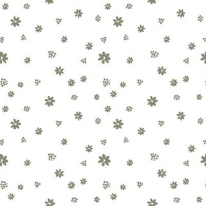 Sweet Pea Floral Scattered Flowers Olive on Cream