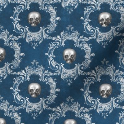 Gothic Skull Victorian Damask in Dark Blue
