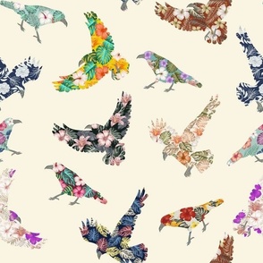Tropical Floral Birds on Ivory