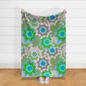 Bohemian Blooms Garden Blue - Sage Green - Large Scale