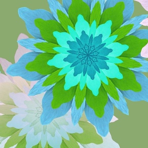 Bohemian Blooms Garden Blue-Green - Large Scale