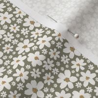 Sweet Pea Floral White Flowers on Olive Extra Small
