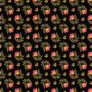 Funny bright and bold florals with black background Small scale