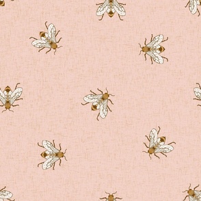 Only Bees on blush pink linen texture NON DIRECTIONAL Large scale