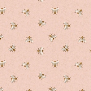 Only Bees on blush pink linen texture NON DIRECTIONAL Medium scale