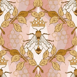 Golden Royal Bee Ogee on blush pink background Large scale