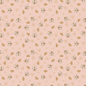 Bees with crowns and hexagons on blush pink linen NON DIRECTIONAL Small scale