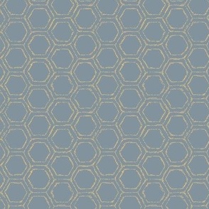Honey comb hand drawn Dusty blue grey Small scale