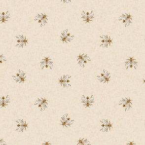 Only Bees on cream linen texture NON DIRECTIONAL  Medium scale