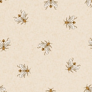 Only Bees on cream linen texture NON DIRECTIONAL  Large scale