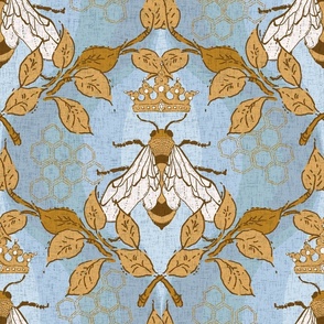 Golden Royal Bee Ogee on sky blue background Large scale