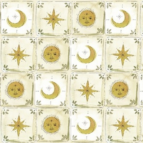 Vintage Italian tiles with celestial motives Medium scale