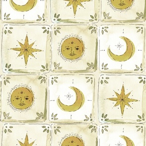 Vintage Italian tiles with celestial motives Large scale