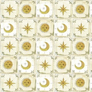 Vintage Italian tiles with celestial motives Small scale